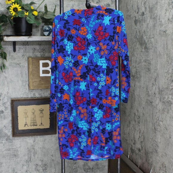 NWT Chaps Womens Faux Wrap Knit Dress CHTAW246 16P Capri Multi Blue - Picture 2 of 3